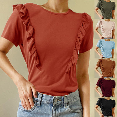 Playera Holgada Cuello Redondo Manga Corta Mujer Color Sólido