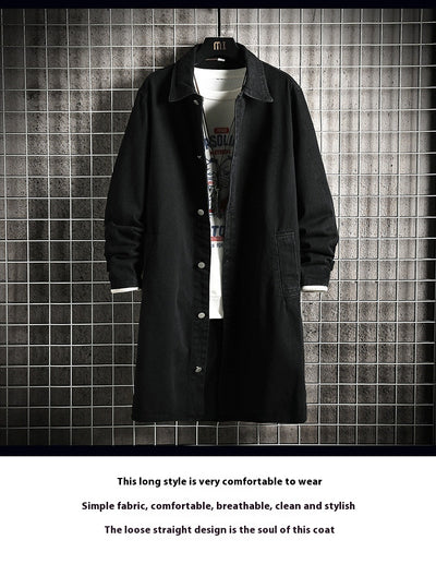 Abrigo Tipo Trench Denim Hombre Largo Casual Suelto - Image 9