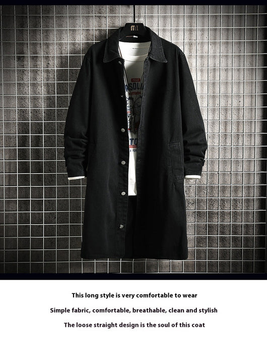 Abrigo Tipo Trench Denim Hombre Largo Casual Suelto - Image 9