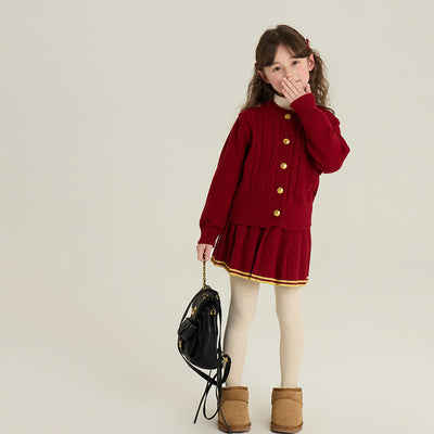 Conjunto Infantil Cardigan Tejido con Falda Plisada - Image 3