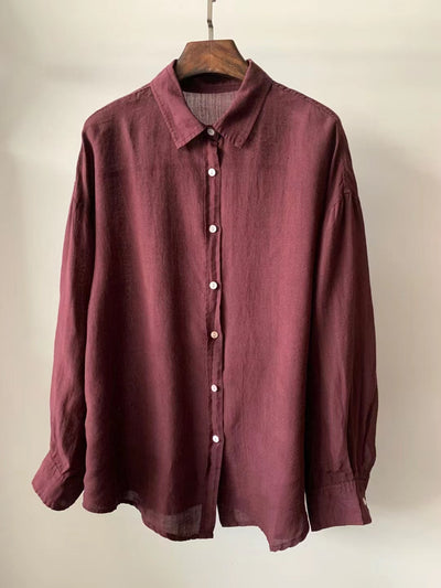 Blusa Holgada de Tencel y Lino Vintage para Mujer - Manga Larga Casual - Image 13