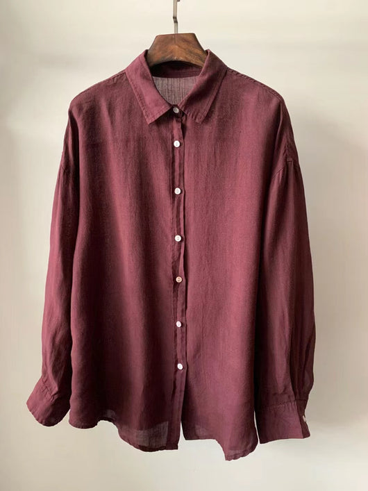 Blusa Holgada de Tencel y Lino Vintage para Mujer - Manga Larga Casual - Image 13