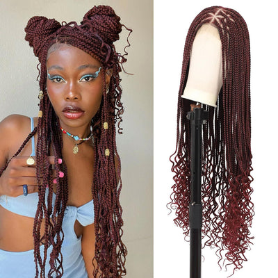 Peluca de Encaje Completo con Trenzas de Fibra Química - Image 9