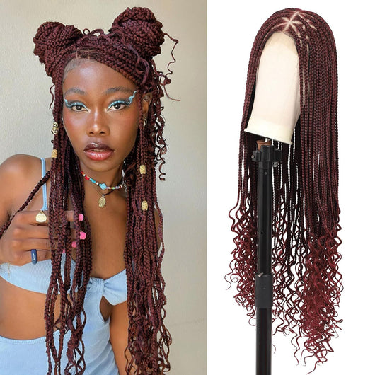 Peluca de Encaje Completo con Trenzas de Fibra Química - Image 9