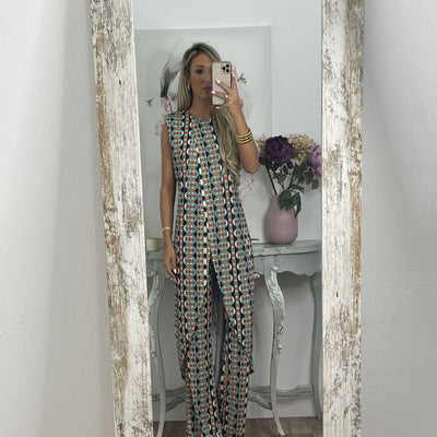 Conjunto Sin Mangas Estampado: Blusa y Pantalón de Cuello Redondo - Image 3