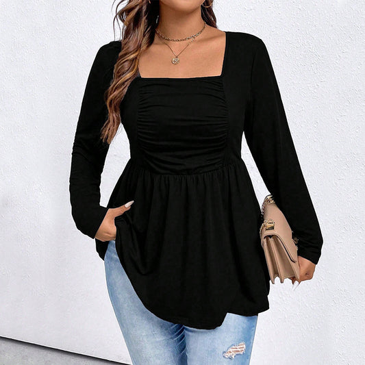 Blusa Tejida Cuello Cuadrado Manga Larga Efecto Reductor