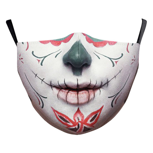 Halloween funny horror face dust mask with a scary clown print, red nose, wide red lips, and yellowed teeth. - Image 25