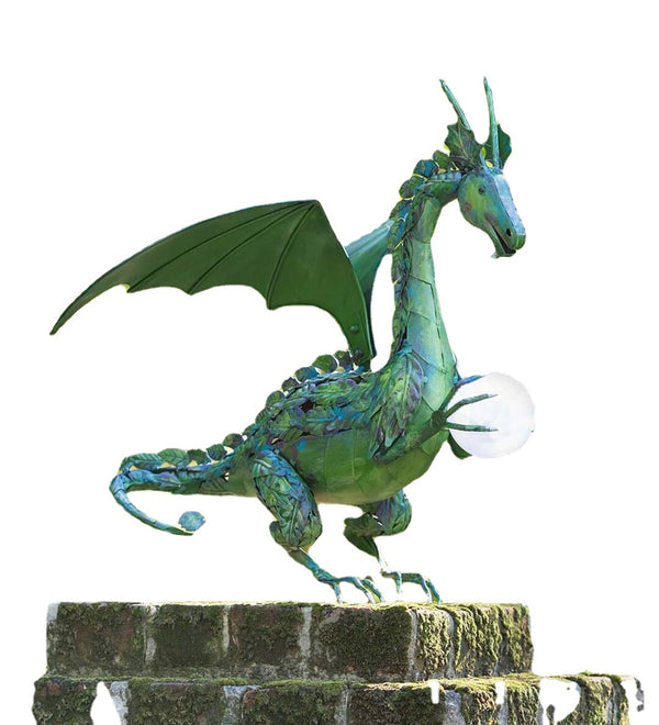 Estatua de Dragón Volador con Esfera - Decoración de Resina para Jardín