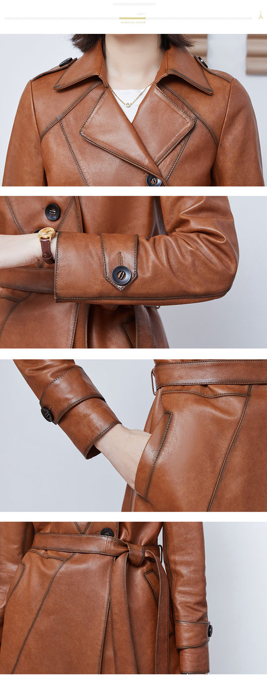 Abrigo de Cuero Slim con Cordones Mujer Largo Medio - Image 13