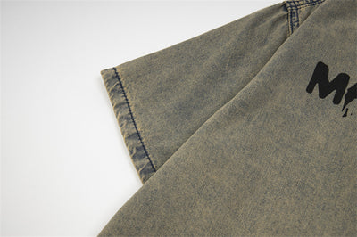 Camisa Denim Desgastada con Letras Waste para Hombre - Image 8