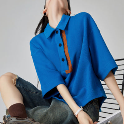 Playera Cuello Contraste Azul Klein para Mujer - Image 8