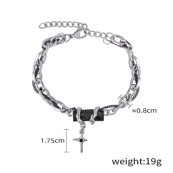 Pulsera de Diamante Negro con Estrella Bordada para Hombre - Image 5