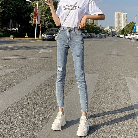 Pantalones Vaqueros Rotos Azul Claro Ajustados para Mujer - Corte Lápiz Largo - Image 12