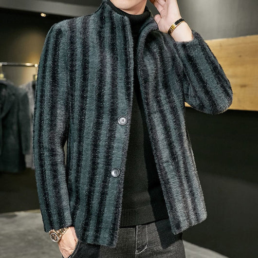 Abrigo de Visón Dorado con Cuello Alto - Cortavientos Premium para Hombre