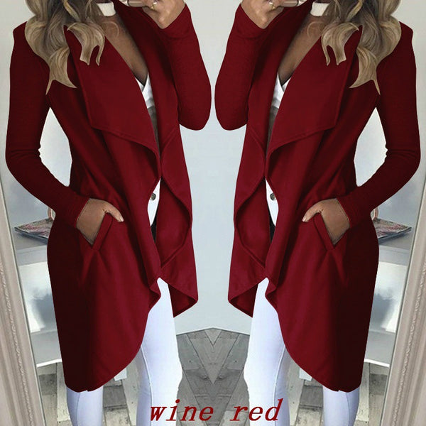 Abrigo Trench Largo Entallado Talla Grande con Cuello Polo