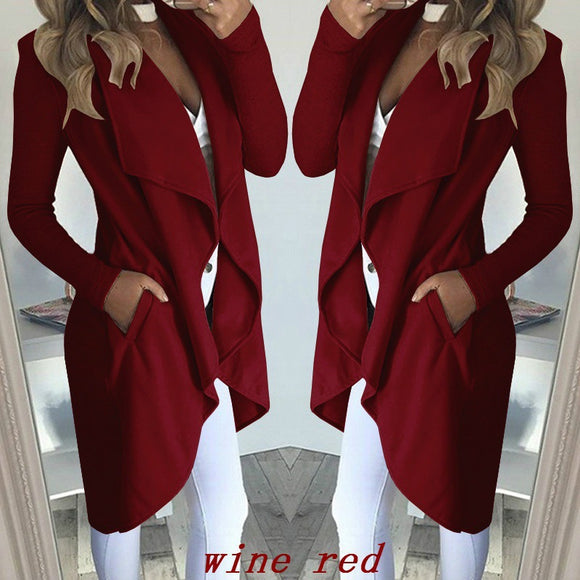 Abrigo Trench Largo Entallado Talla Grande con Cuello Polo