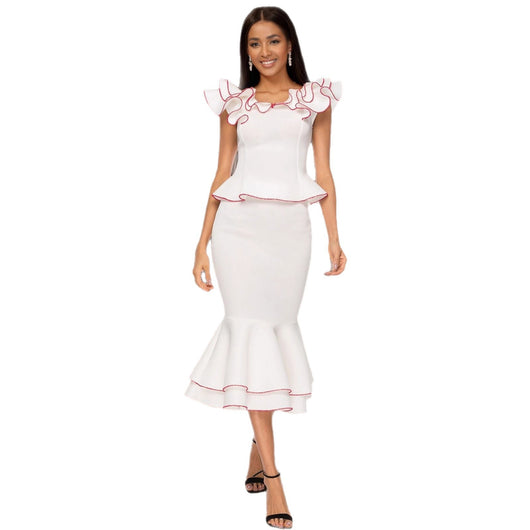 Conjunto Elegante: Blusa con Volantes y Falda Ajustada Efecto Sirena - Image 5