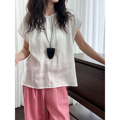Blusa Tencel Lino Cuello Redondo Ajustada para Mujer - Image 3