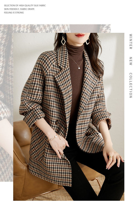 Abrigo de Lana Cuadros Houndstooth con Cuello Tipo Blazer para Mujer - Image 13