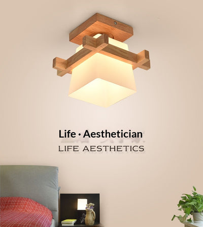 Lámpara de Techo Minimalista Tic-tac-toe en Vidrio y Madera Maciza Estilo Rústico Moderno - Image 24