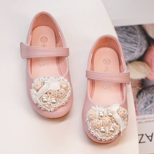 Zapatos Planos de Princesa con Brillantes y Flores de Perla para Niñas
