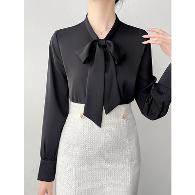 Blusa Ejecutiva de Satén con Moño y Cinta para Mujer - Image 4