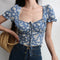 Blusa Floral Ajustada de Cintura Alta para Mujer