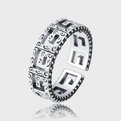 Anillo de Plata 925 Patrón Cuadrado Hueco Borde Diamantado Edición Angosta - Image 11
