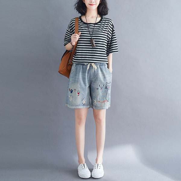 Shorts de Mezclilla Cintura Alta Suelta para Mujer - Comodidad de Verano