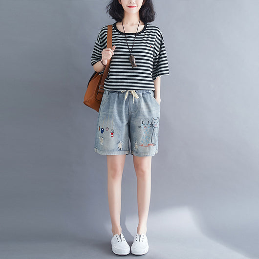 Shorts de Mezclilla Cintura Alta Suelta para Mujer - Comodidad de Verano