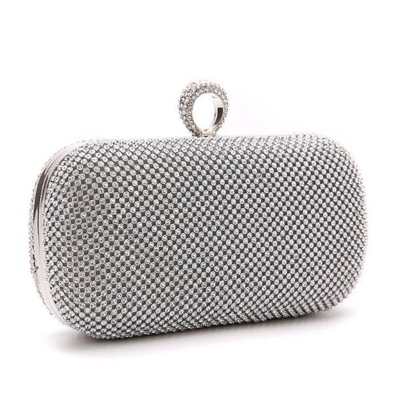 Bolso de Noche Elegante con Cristales y Cadena Desmontable
