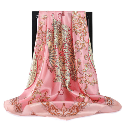 Abanico Retro Plegable 90cm con Pañuelo de Seda Simulada para Damas - Image 45