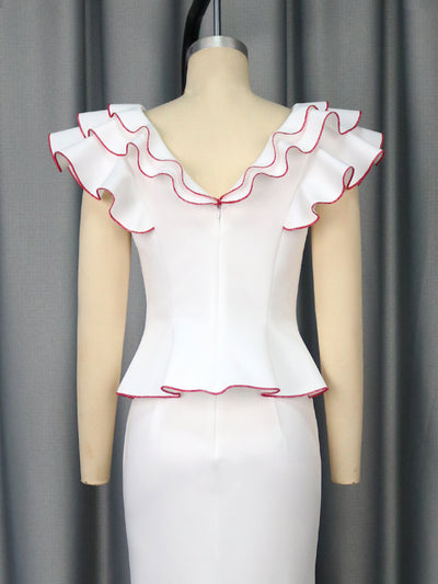 Conjunto Elegante: Blusa con Volantes y Falda Ajustada Efecto Sirena - Image 14