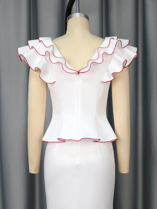 Conjunto Elegante: Blusa con Volantes y Falda Ajustada Efecto Sirena - Image 14