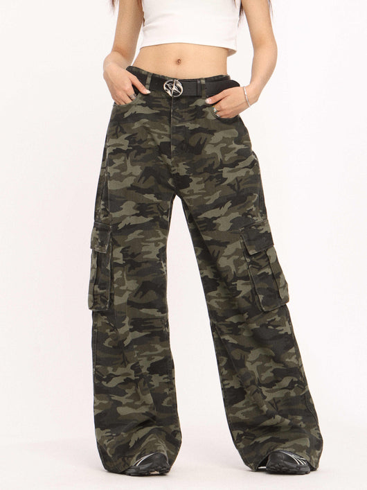 Pantalón Cargo Ancho Camuflaje Retro de Tiro Bajo - Image 5