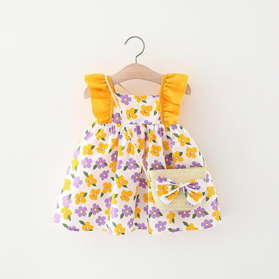 Vestido para Niña con Mangas Volantes + Bolsa Canasta de Bambú - Image 8