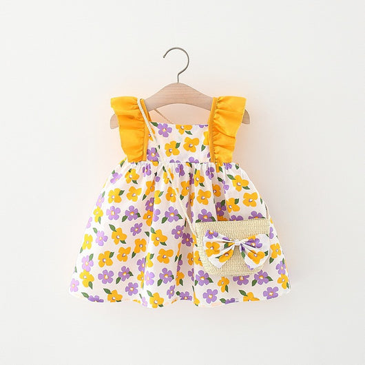 Vestido para Niña con Mangas Volantes + Bolsa Canasta de Bambú - Image 8