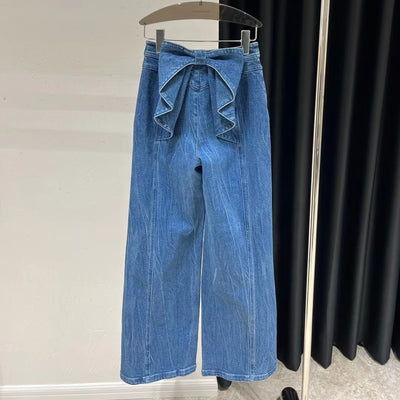 Pantalones Vaqueros Talle Alto con Moño y Pierna Ancha - Image 3