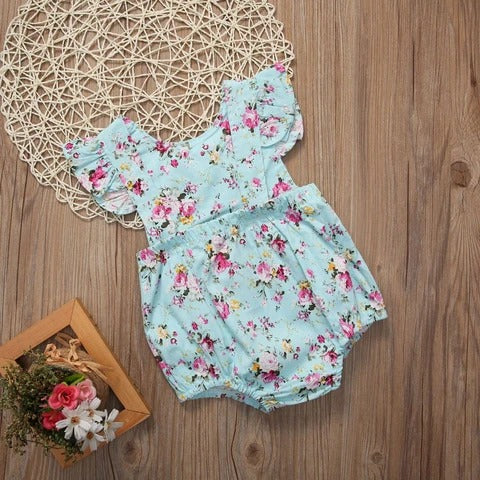 Pelele Infantil Azul con Estampado Floral Delicado - Image 8