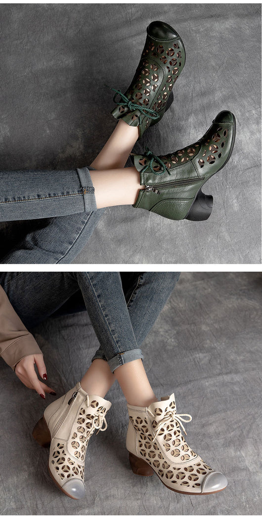 Sandalias Mujer Piel Tacón Medio Chunky Cordones Punta Redonda - Image 10