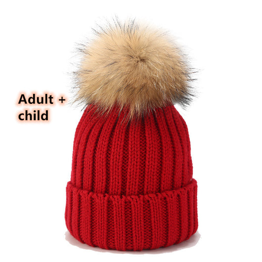 Gorro Tejido de Pelota de Pelo Real con Mapache - Juego para Padres e Hijos - Image 6