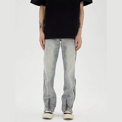 Pantalones Vaqueros Retro con Cierre Frontal y Cortes Laterales para Hombre - Image 5