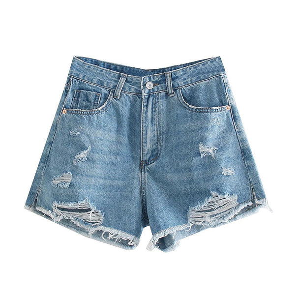 Shorts de Mezclilla Rotos Cintura Alta para Mujer