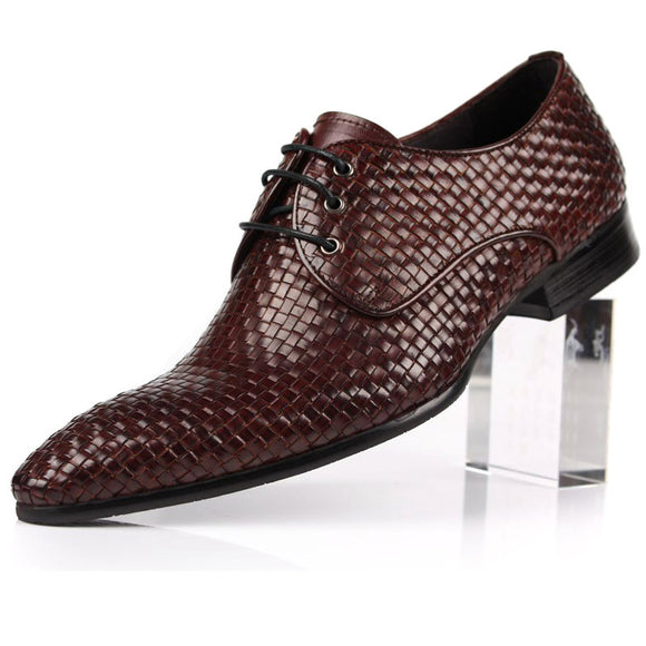 Zapatos Formales de Cuero Tejido Transpirables con Punta Afilada