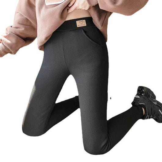 Leggings Talla Grande Gris Sólido con Bolsillos y Tela Elástica - Image 11