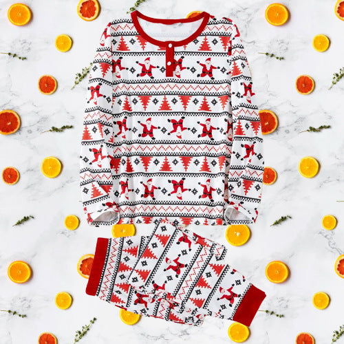 White baby romper with red and black Fair Isle pattern, Santa Claus, and Christmas trees, long sleeves, round neck. - Image 12