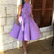 Vestido de Fiesta Morado Cuello Alto sin Mangas Largo a la Rodilla con Apliques