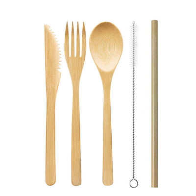 Set de Cubiertos Portátil de Bambú con Pajita Acero Inoxidable y Palillos - Image 18