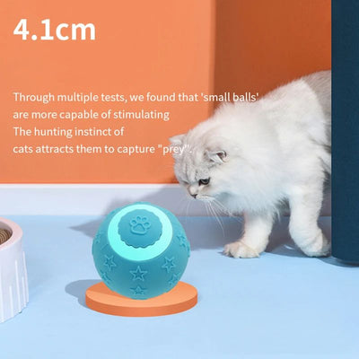 Blue smart ball cat toy with a glowing paw print and star patterns for interactive pet play. - Image 3