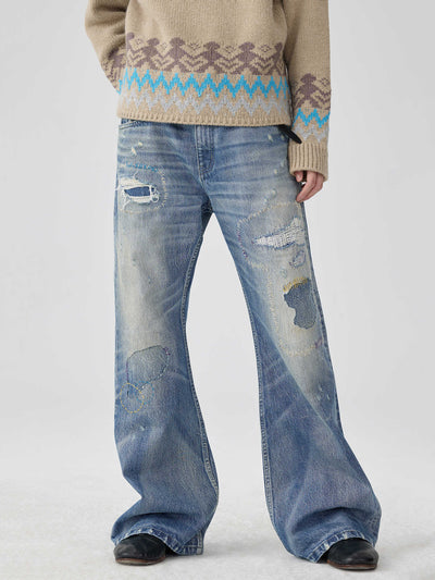 Jeans Acampanados Azul Lavado con Parches de Color - Image 2
